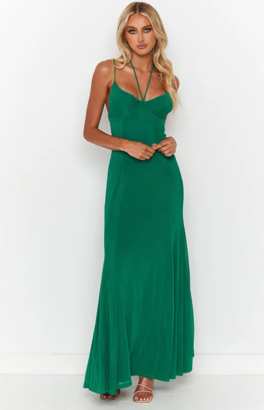 Allegra Green Mesh Formal Maxi Dress sold by Beginning Boutique