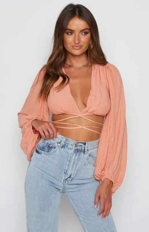 Nikki Tie Up Top Peach sold by Beginning Boutique