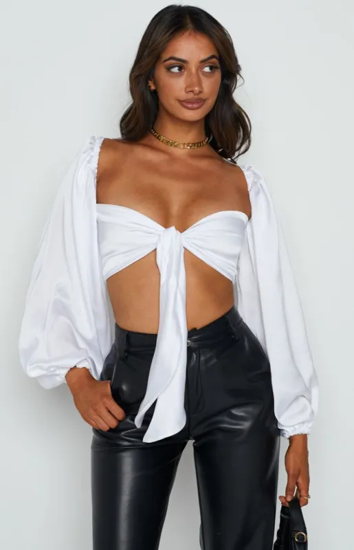 Arianna Blouson Top White sold by Beginning Boutique