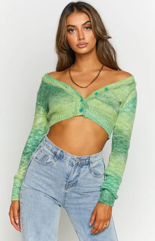 Viviana Spacedye Crop Cardigan Green sold by Beginning Boutique