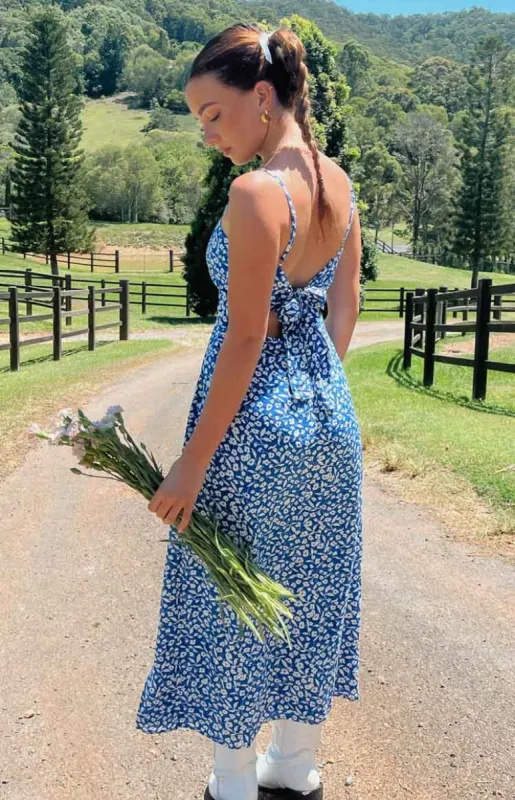 Matilda Blue Floral Midi Dress sold by Beginning Boutique