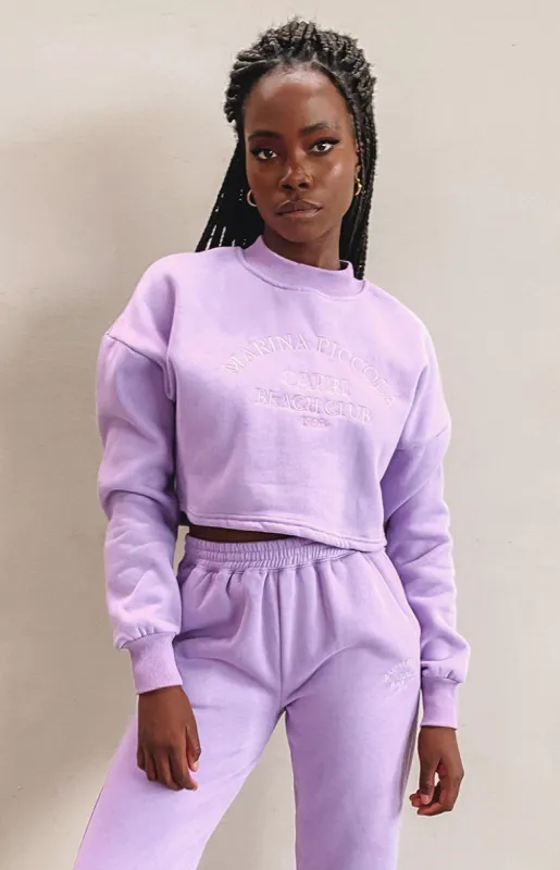 Capri Beach Cropped Crew Lilac sold by Beginning Boutique