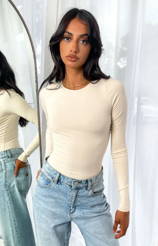 Tamia Cream Long Sleeve Bodysuit sold by Beginning Boutique