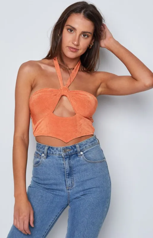 Castel Orange Halter Top sold by Beginning Boutique