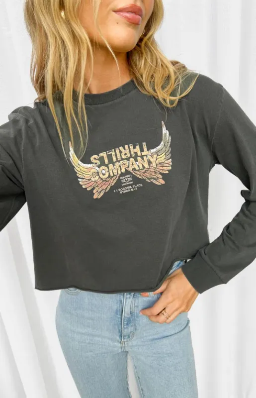 Thrills Sacred Merch Crop LS Tee - Merch Black sold by Beginning Boutique
