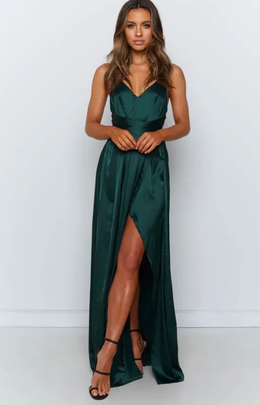 Katrina Split Maxi Dress Green sold by Beginning Boutique