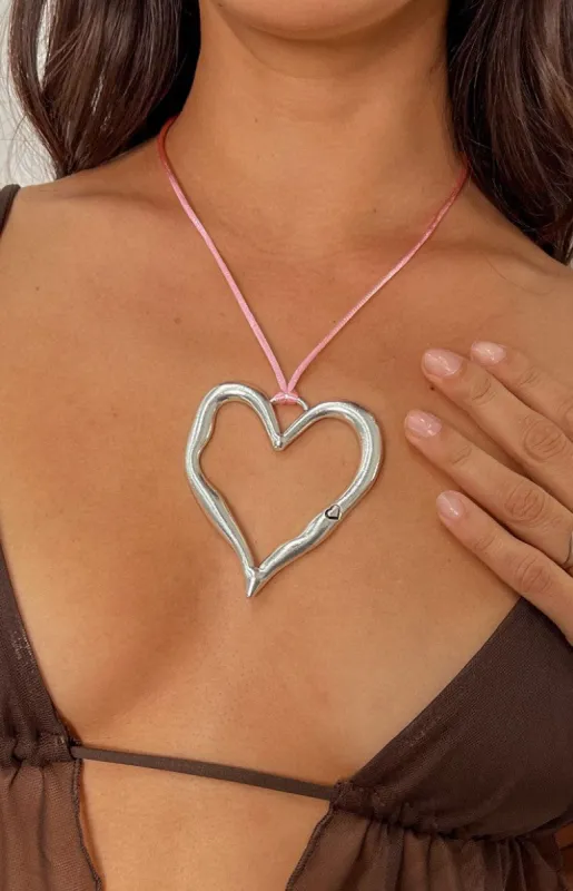 Jaylani Pink Silver Heart Pendant Necklace sold by Beginning Boutique