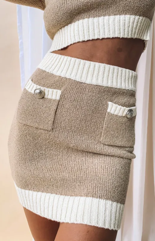 May Knit Mini Skirt Nude sold by Beginning Boutique