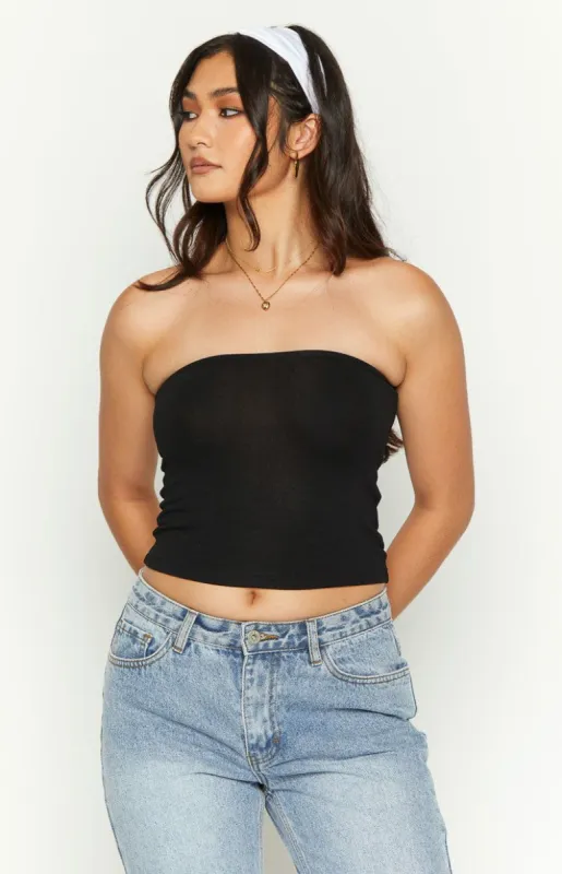 Liv Black Knit Tube Top sold by Beginning Boutique