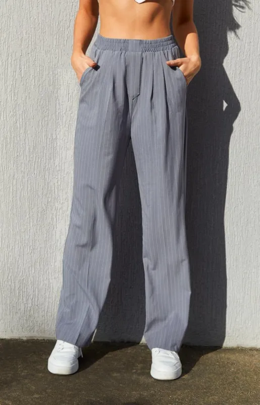 Lioness Agyness Slate Pinstripe Pant sold by Beginning Boutique