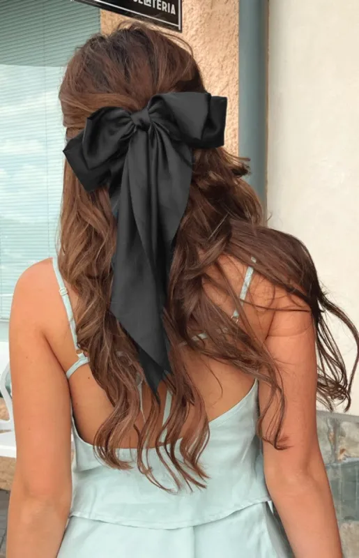 Larisa Black Bow Ribbon Hair Clip sold by Beginning Boutique