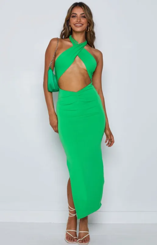 Sofia Halter Midi Dress Green sold by Beginning Boutique