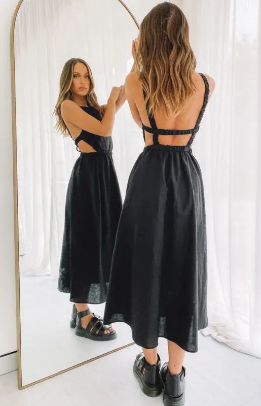 Kensington Backless Midi Dress sold by Beginning Boutique