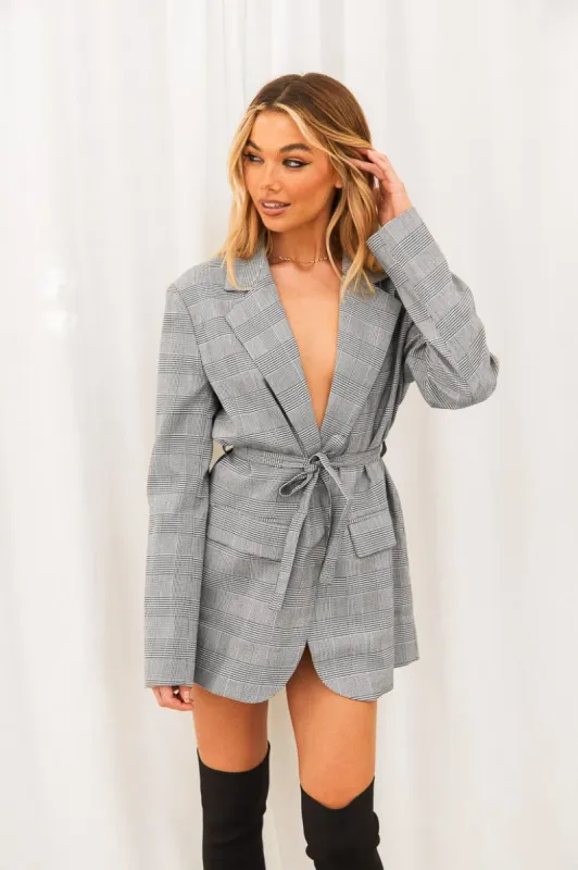 Lioness Olympia Grey Check Blazer Dress made by Beginning Boutique