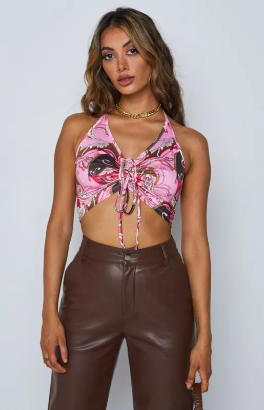 Ollie Tie Up Top Pink sold by Beginning Boutique