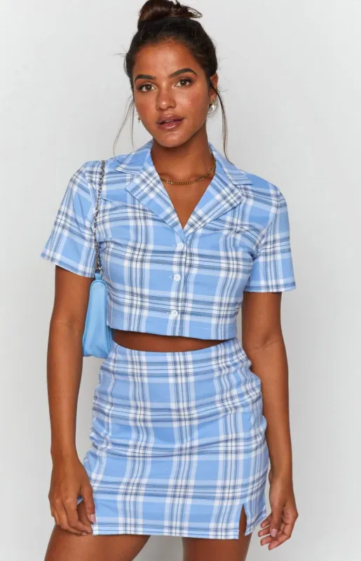 Cheers Two Piece Set Blue Check sold by Beginning Boutique