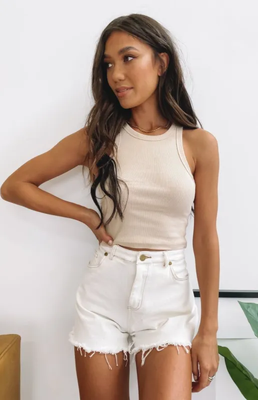 Naomi Ribbed Tank Beige sold by Beginning Boutique