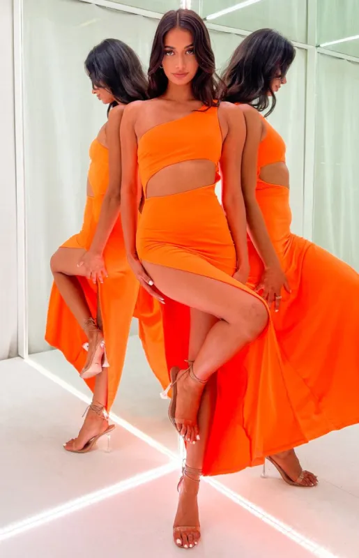 Simone Orange Cut Out Maxi Dress sold by Beginning Boutique