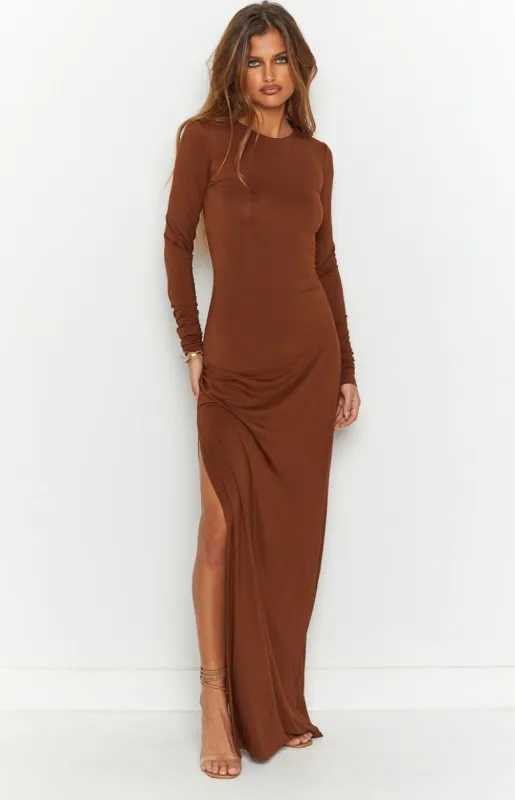 Toni Brown Long Sleeve Maxi Dress sold by Beginning Boutique