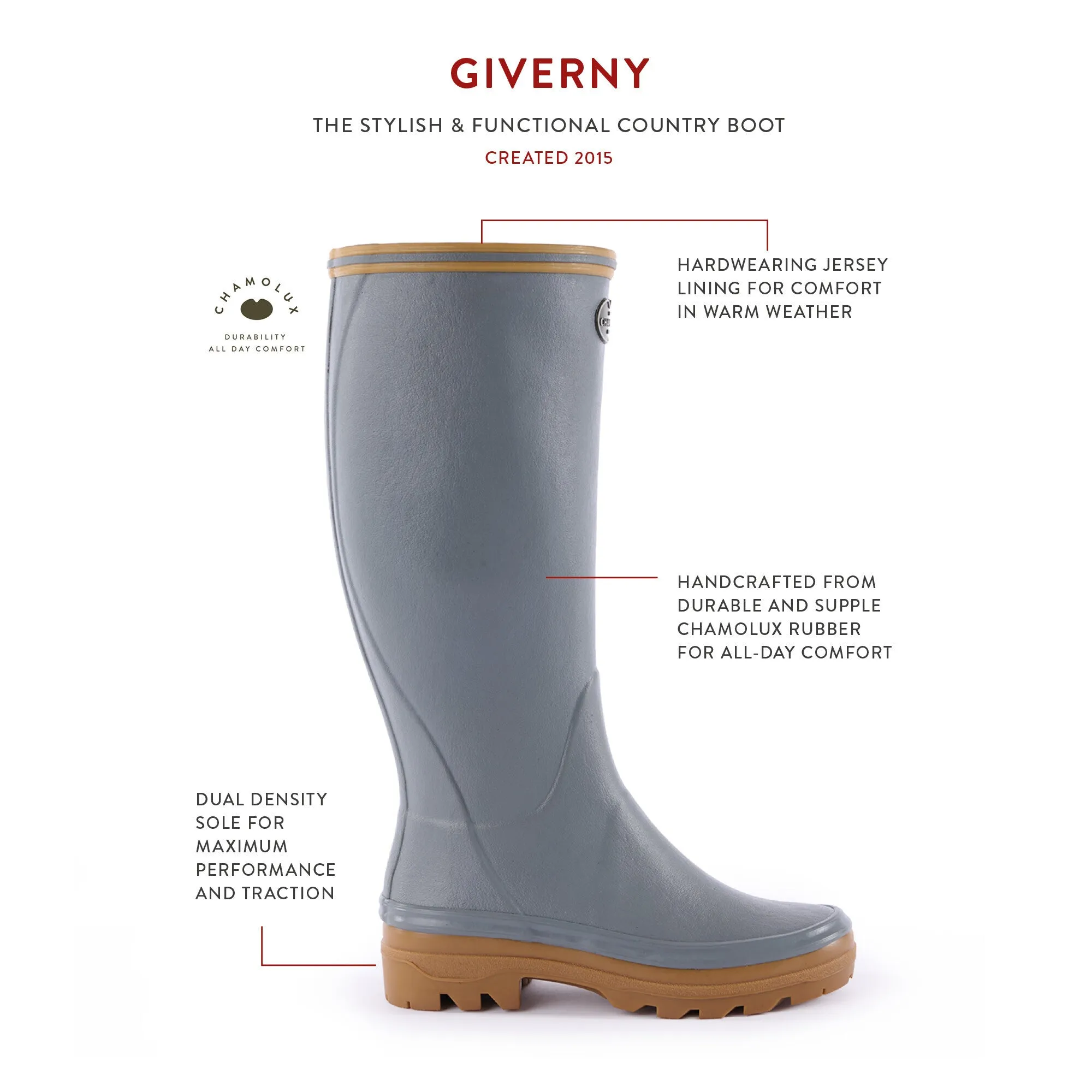 Women's Giverny Jersey Lined Wellington Boot - Grey sold by Le Chameau product image thumbnail 5
