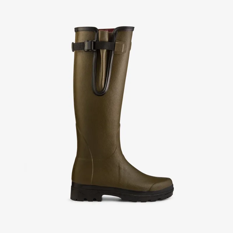 Women's Vierzon Jersey Lined Wellington Boot - Chameau Green / Claret Tartan made by Le Chameau