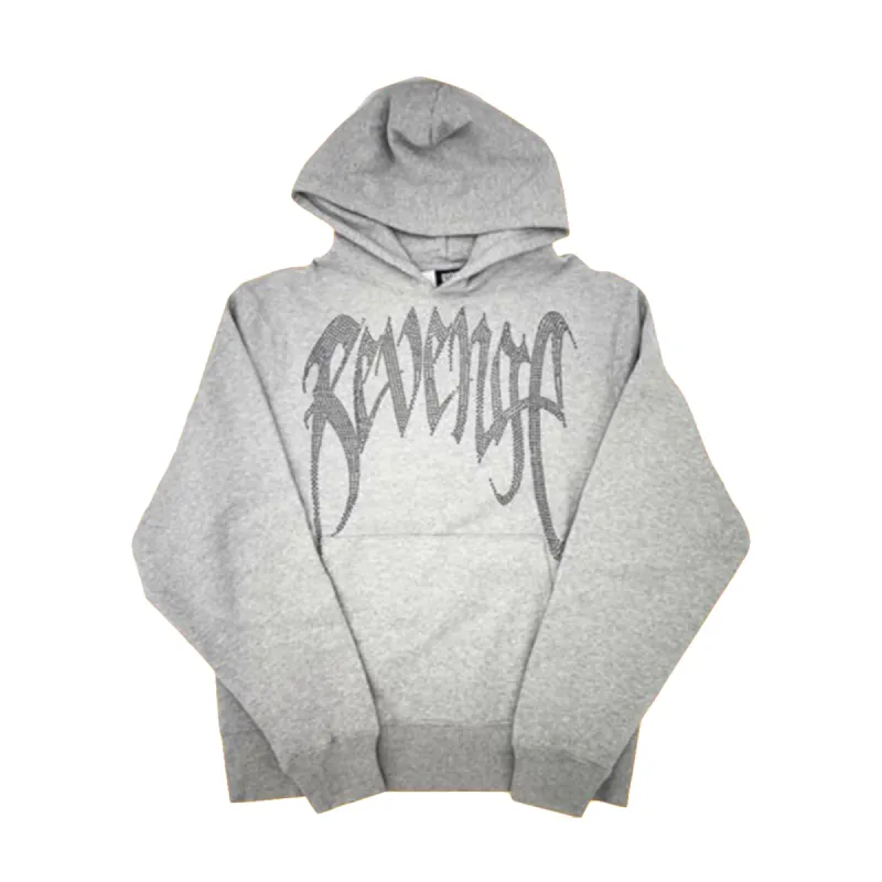 Revenge Rhinestone Hoodie Grey sold by PLUS