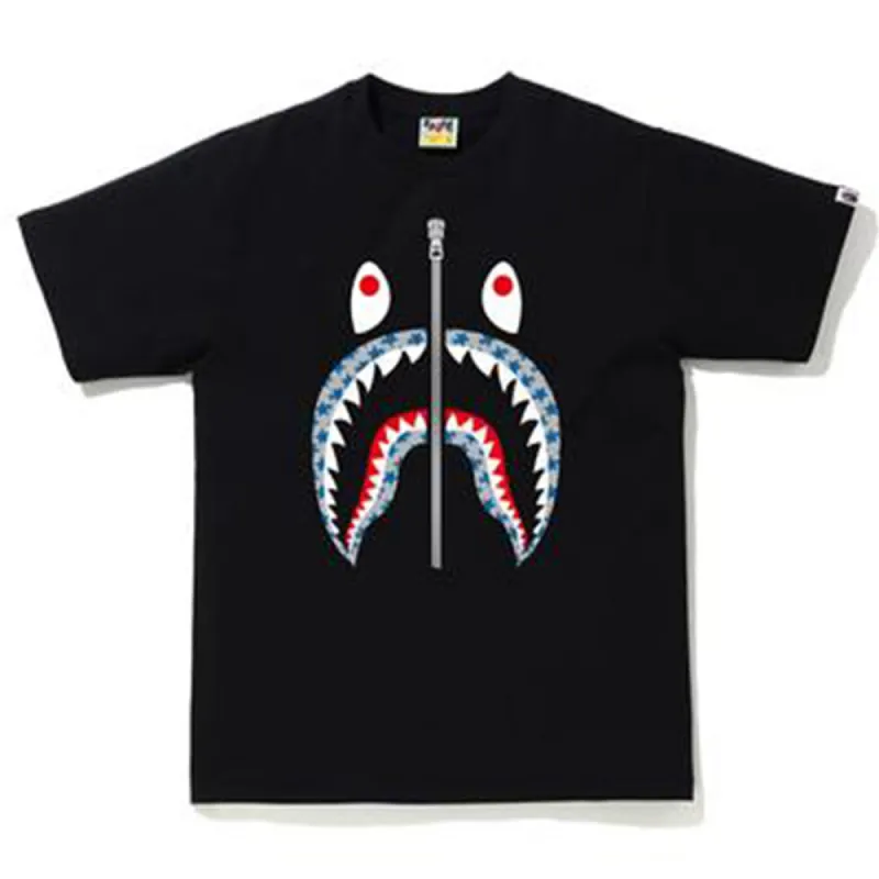BAPE STA Pattern Shark Tee Black/Blue sold by PLUS