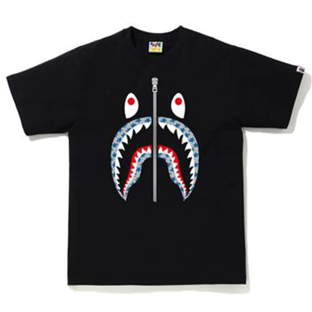 BAPE STA Pattern Shark Tee Black/Blue sold by PLUS
