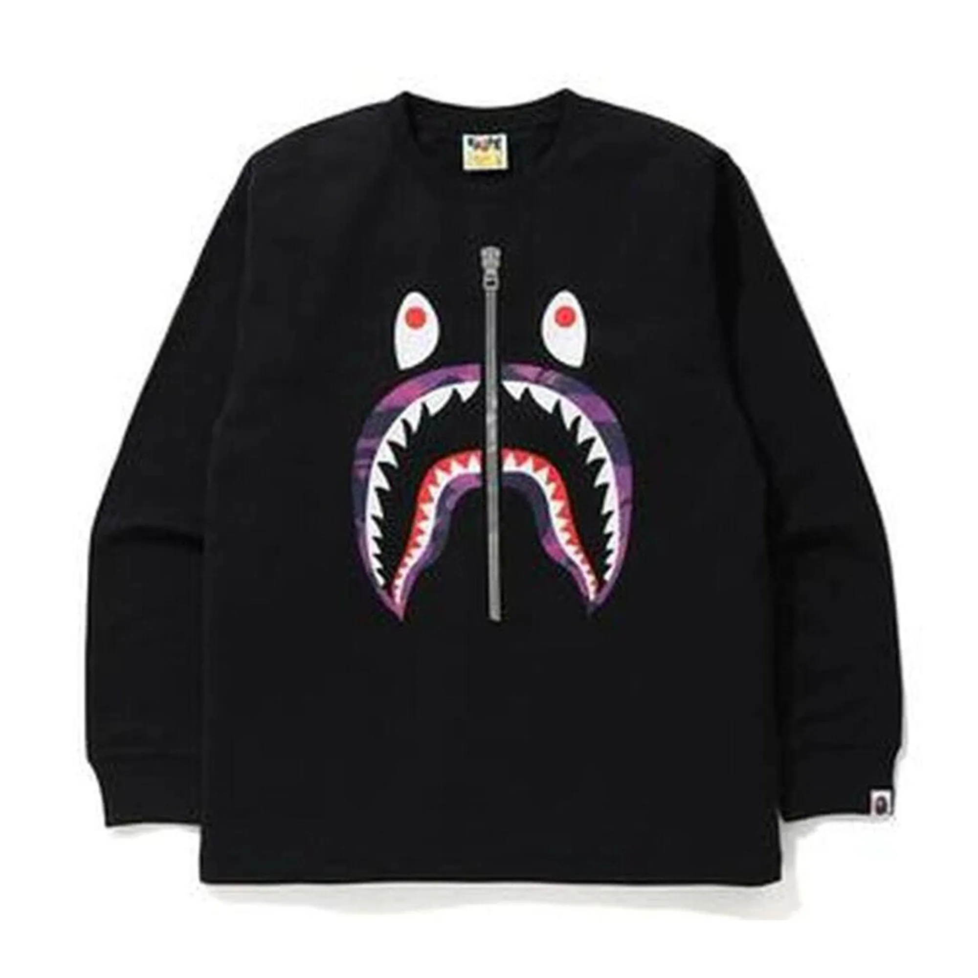 BAPE Color Camo Shark L/S Tee Black/Purple sold by PLUS