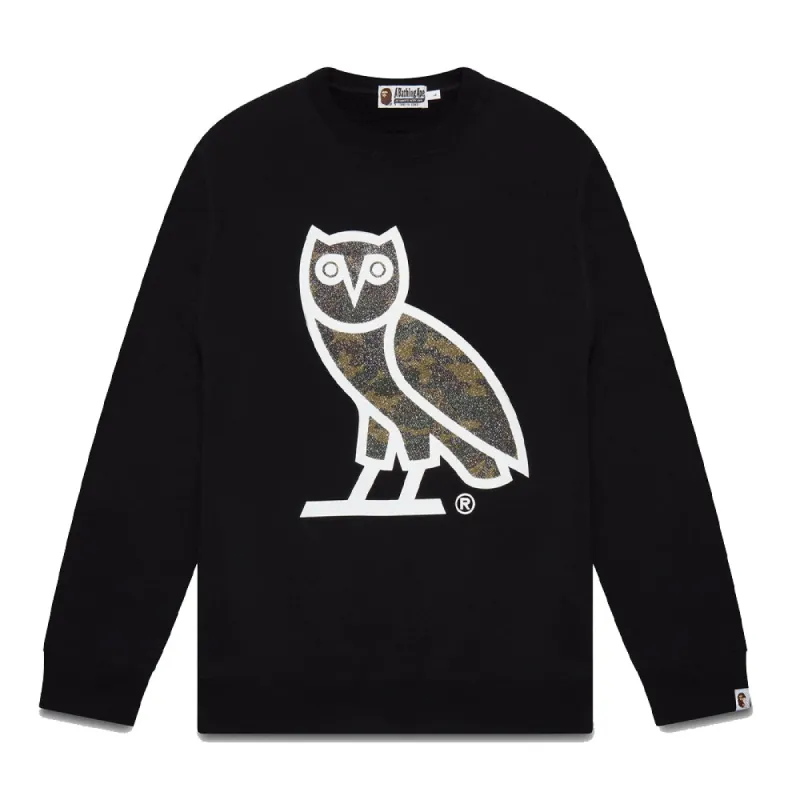 OVO x BAPE Woodland Camo OG Owl Crewneck - Black sold by PLUS