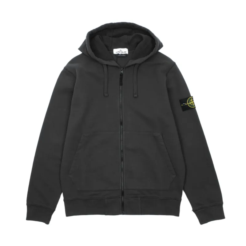 Stone Island Brushed Cotton Fleece Zippered Hooded Sweatshirt Steel Grey sold by PLUS