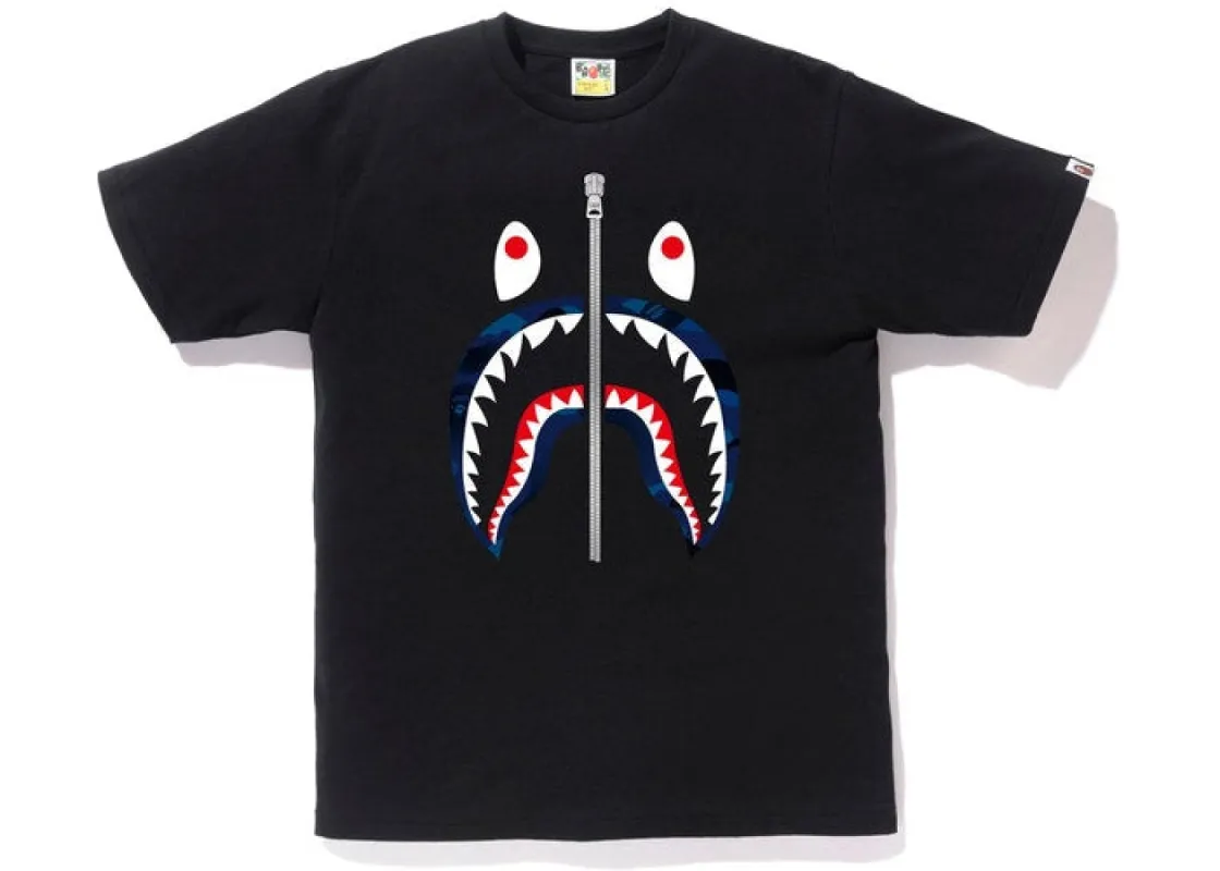 BAPE Gradation Camo Shark Tee Black/Navy sold by PLUS
