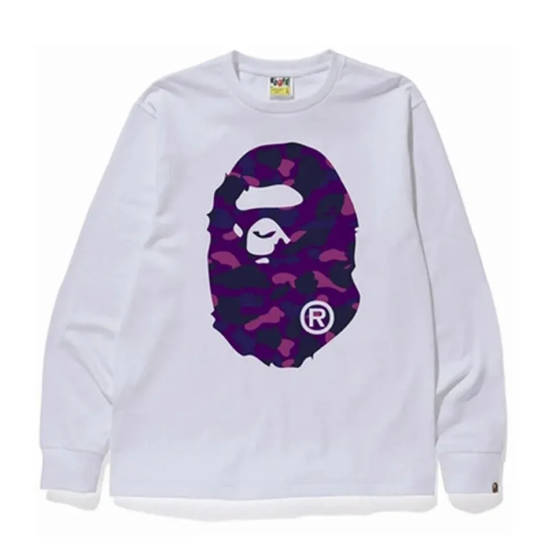 BAPE Color Camo Big Ape Head L/S Tee White/Purple sold by PLUS