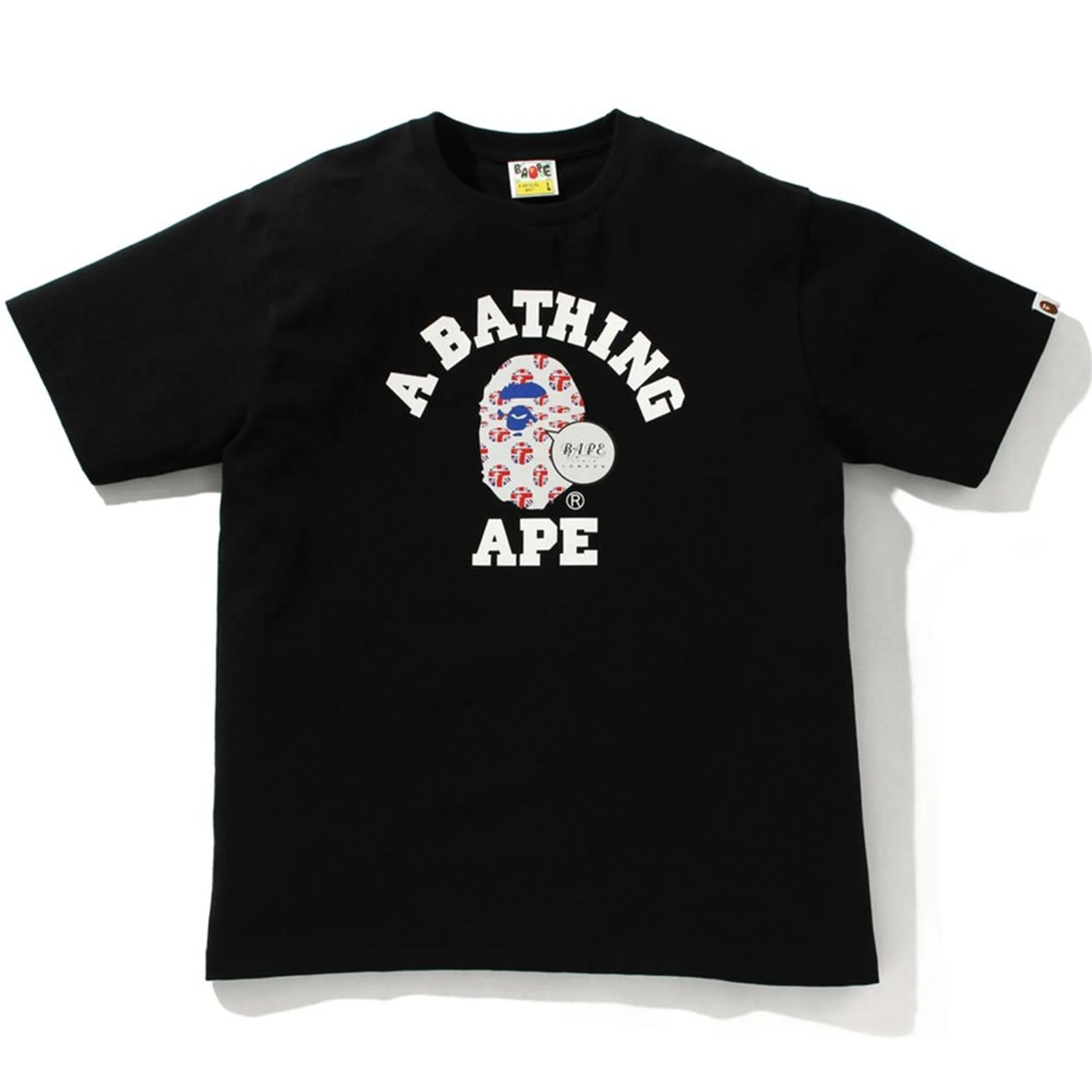 BAPE London Reflector Union Jack College Tee Black sold by PLUS