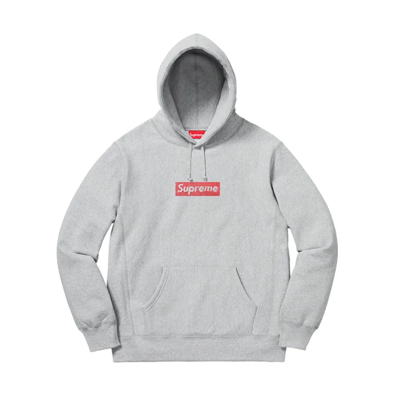 Supreme Swarovski Box Logo Hooded Sweatshirt Heather Grey sold by PLUS
