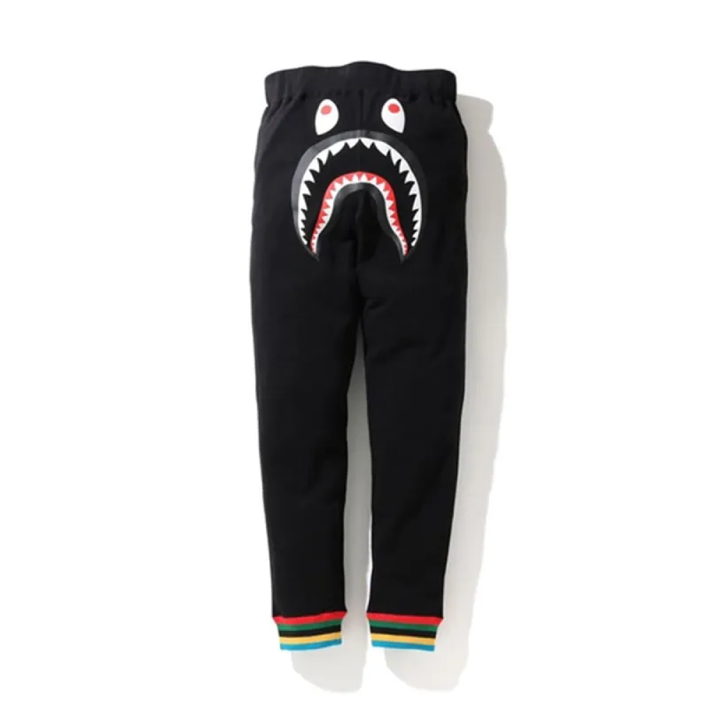 BAPE Shark Line Rib Slim Sweatpants Black sold by PLUS