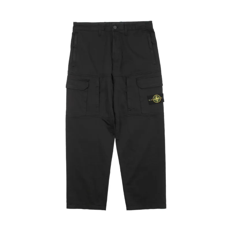 Stone Island Stretch Cotton Wool Satin Cargo Pants Black sold by PLUS