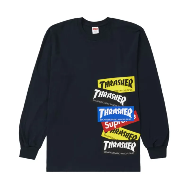 Supreme Thrasher Multi Logo L/S Tee Navy sold by PLUS