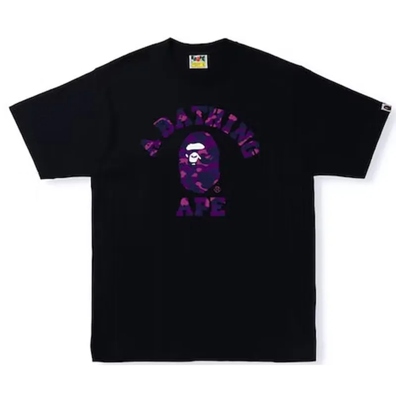 Bape Text Color Camo College Tee Black Purple sold by PLUS
