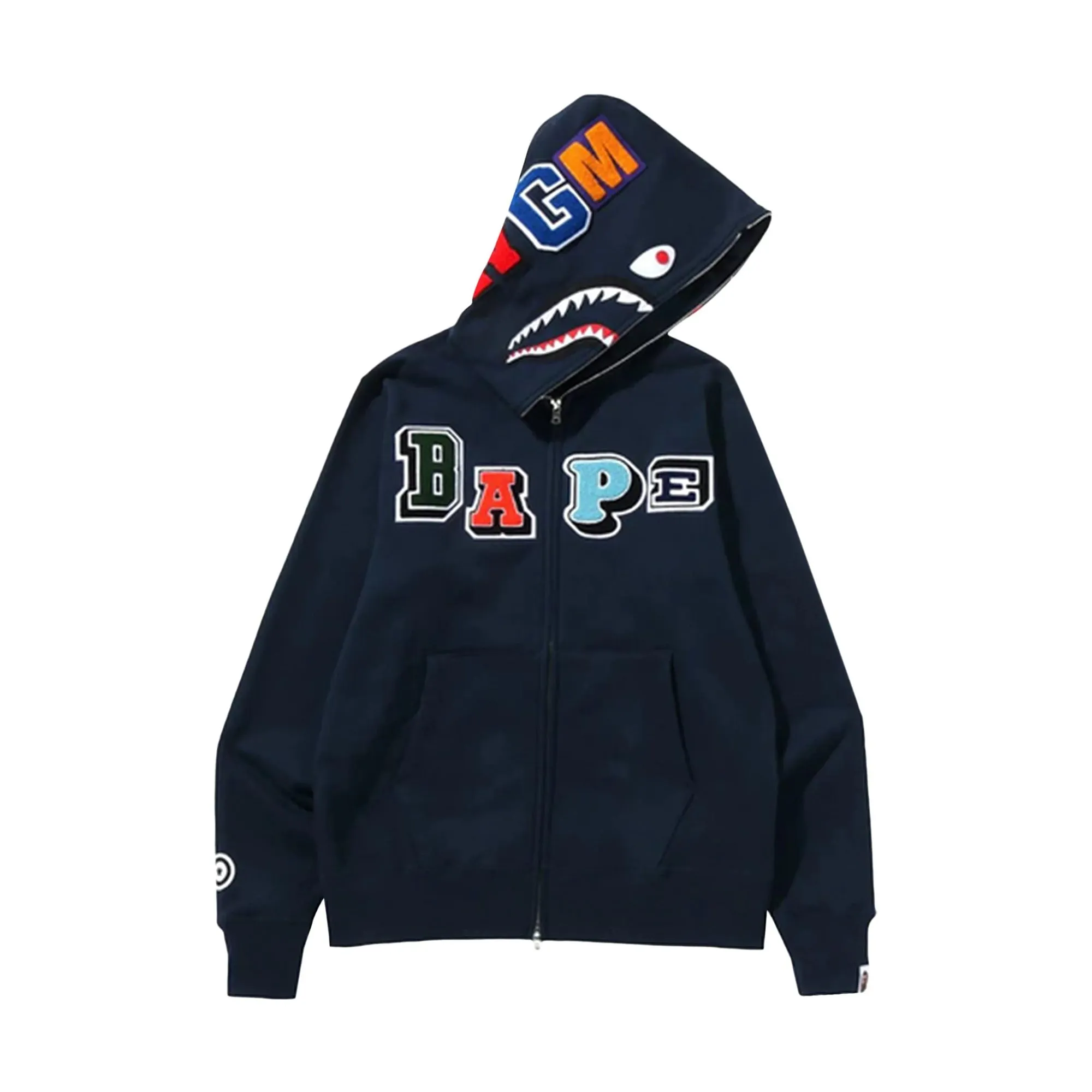 Bape Multi Fonts Shark Full Zip Hoodie Navy sold by PLUS