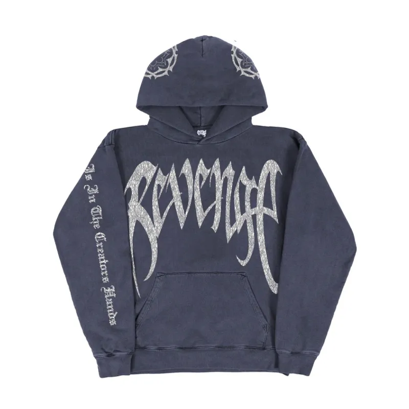Revenge Distressed Hoodie Washed Navy sold by PLUS