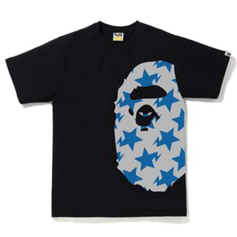 BAPE Pattern Side Big Ape Head Tee Black/Blue sold by PLUS