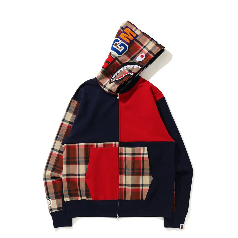 BAPE Check Shark Relaxed Full Zip Hoodie Red sold by PLUS