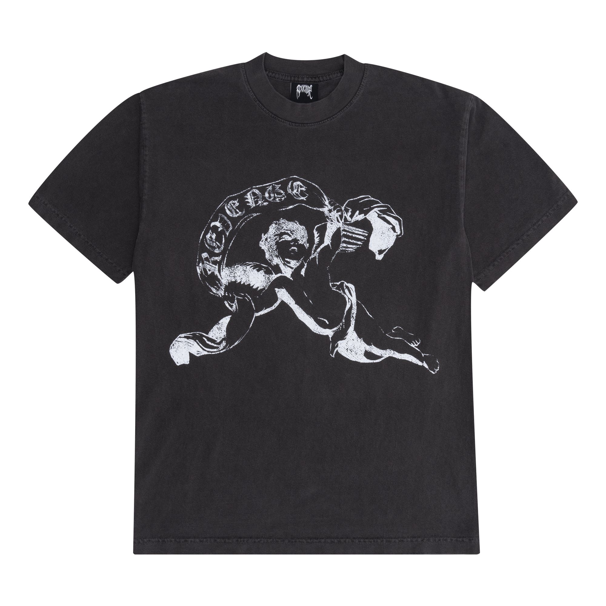 Revenge Flame Cherub Tee Washed Black sold by PLUS