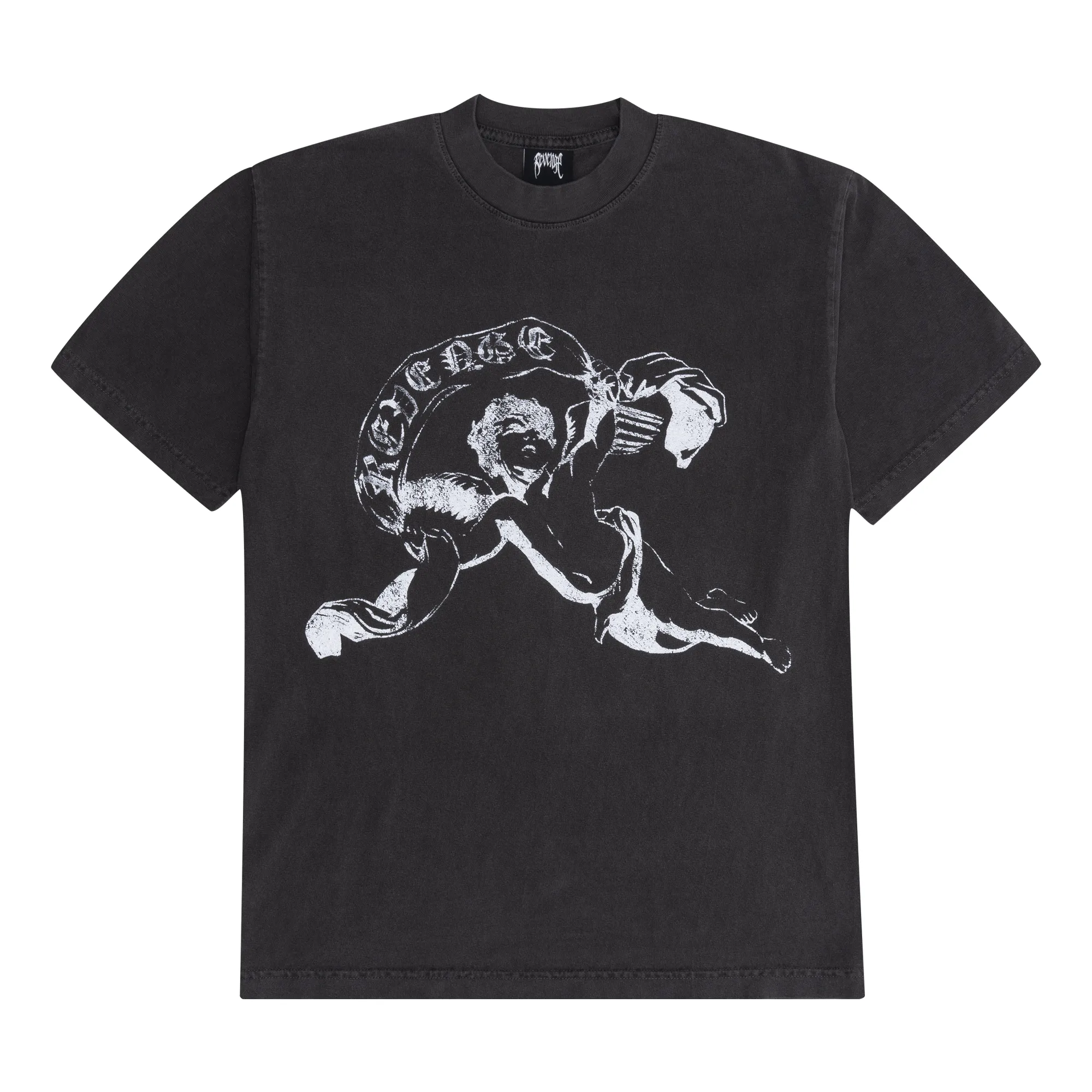 Revenge Flame Cherub Tee Washed Black sold by PLUS