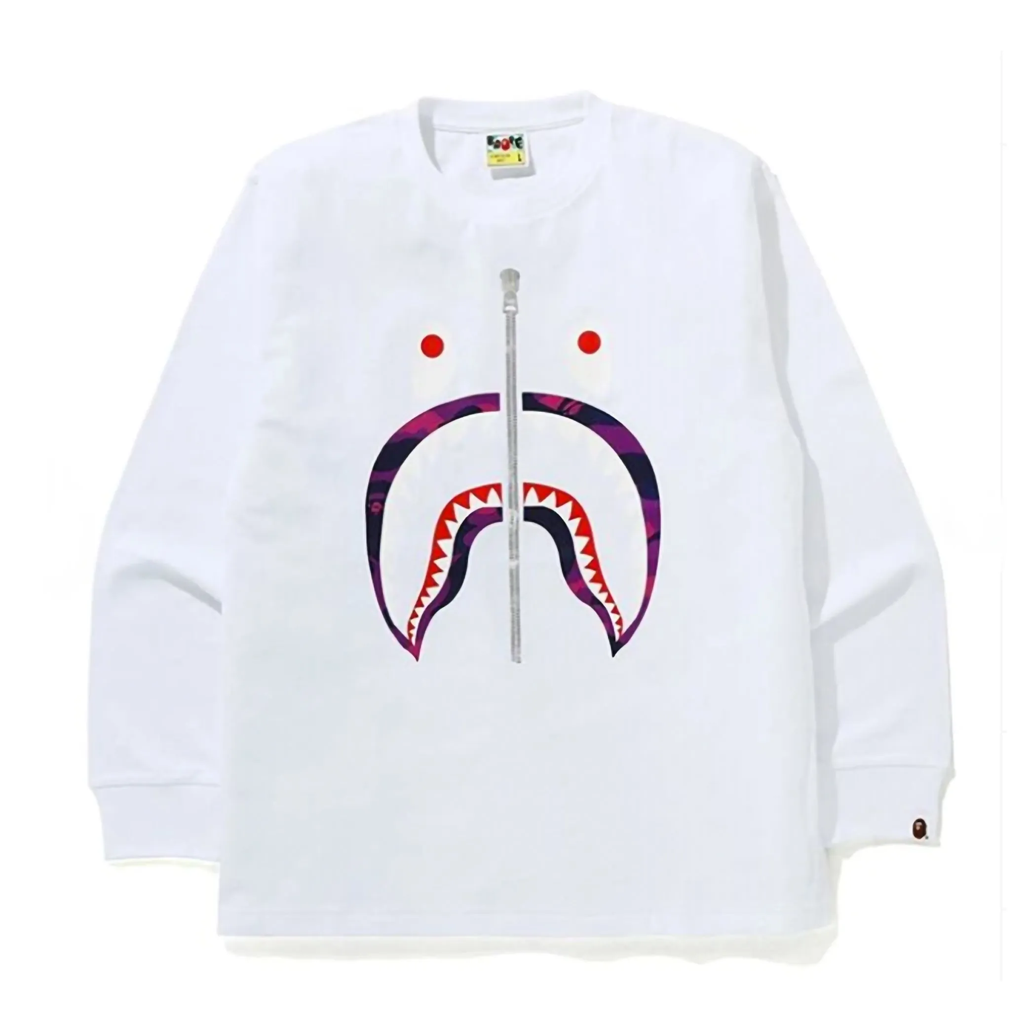 BAPE Color Camo Shark L/S Tee White/Purple sold by PLUS