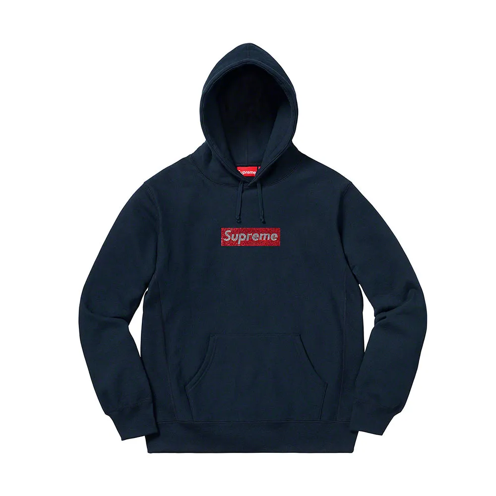 Supreme Swarovski Box Logo Hooded Sweatshirt Navy sold by PLUS