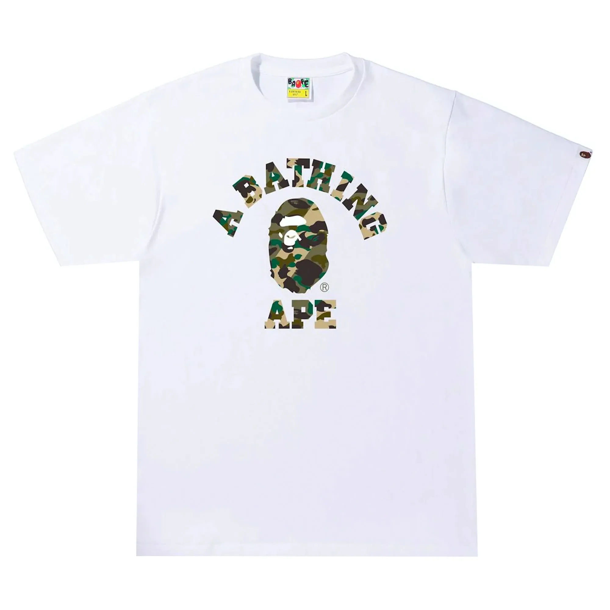 Bape 1st Camo Crazy College Tee White sold by PLUS