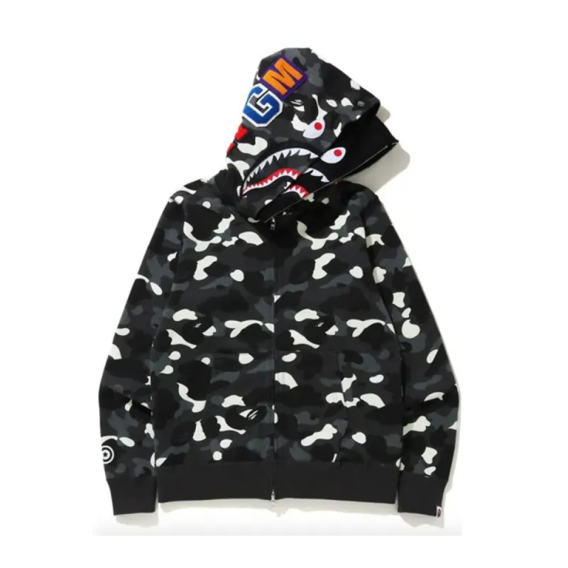 Bape Color Camo Shark Wide Fit Full Zip Double Hoodie Purple