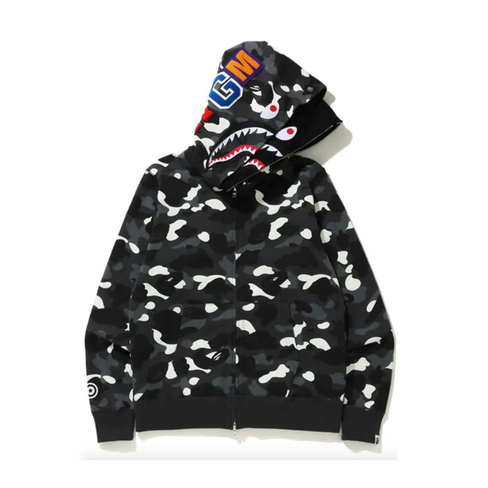 BAPE City Camo Shark Wide Full Zip Double Hoodie Black sold by PLUS